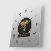金ゴールドプロフェッショナル医用カドゥセウス スクエア壁時計 (傾斜)