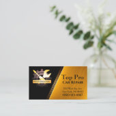 金ゴールドプロフェッショナル工具自動補修カー整備士 名刺 (スタンド正面)