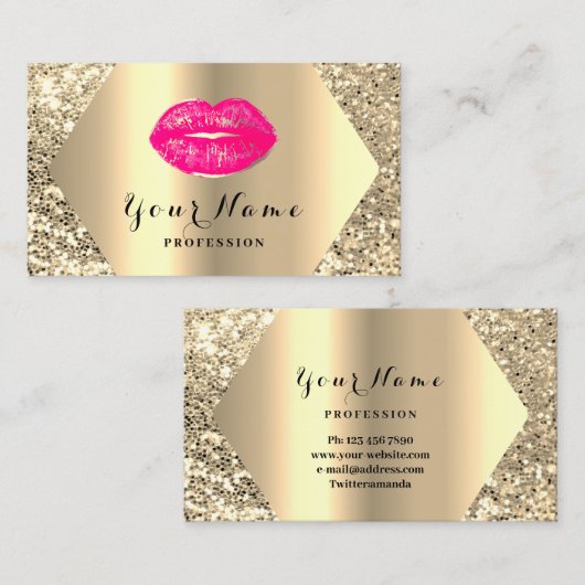 金ゴールドプロフェッショナル常設メイクアップアーティストピンク 名刺 (正面/裏面)