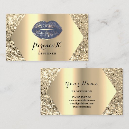 金ゴールドプロフェッショナル常設メイクアップアーティストブルー 名刺 (正面/裏面)