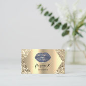 金ゴールドプロフェッショナル常設メイクアップアーティストブルー 名刺 (スタンド正面)