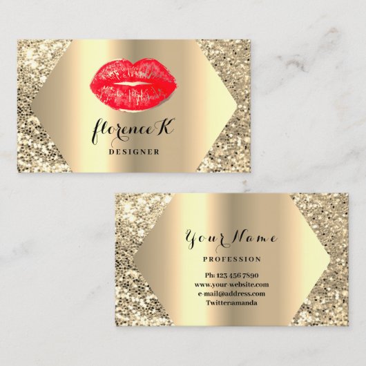 金ゴールドプロフェッショナル常設メイクアップアーティストレッド 名刺 (正面/裏面)