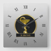 金ゴールドプロフェッショナル衛生医用ボウル名 スクエア壁時計 (正面)
