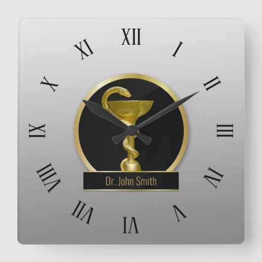 金ゴールドプロフェッショナル衛生医用ボウル名 スクエア壁時計 (正面)