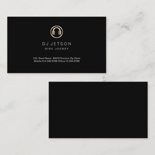 金ゴールドヘッドフォンアイコンディスクジョッキー名刺 名刺 (正面/裏面)