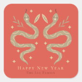 金ゴールドヘビ赤い中国の新年 スクエアシール (正面)