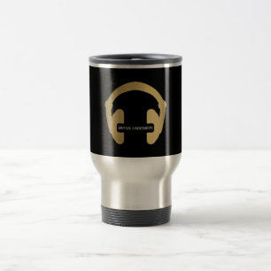 金ゴールドヘフェイクッドフォンDJ Mug トラベルマグ