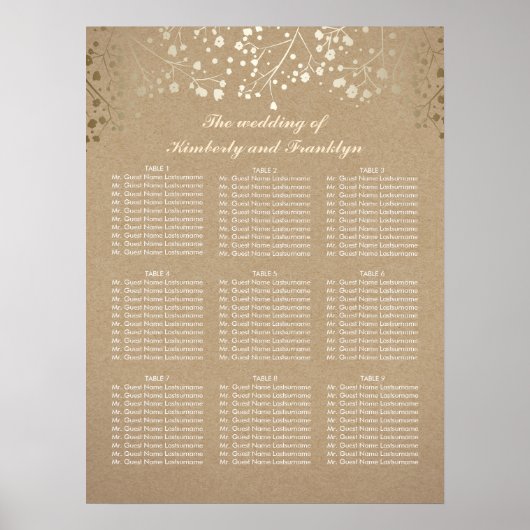 金ゴールドベビーの息クラフトの結婚シーティングチャート ポスター (正面)