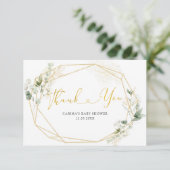 金ゴールドベビーシャワーの緑の幾何学的ベビー開花 サンキューカード (スタンド正面)