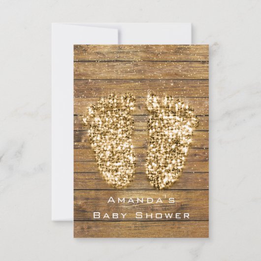 金ゴールドベビーシャワー足ウッドガール素朴ボーイ 招待状 (裏面)