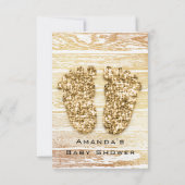 金ゴールドベビーシャワー足ウッドガール素朴ボーイ 招待状 (裏面)