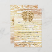 金ゴールドベビーシャワー足ウッドガール素朴ボーイ 招待状 (正面/裏面)