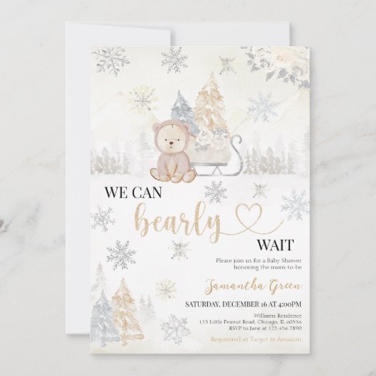 金ゴールドベビーシャワー 招待状 (正面)