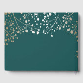 金ゴールドベビーズブレスフローラエレガントティール（緑がかった色）結婚ズ ゲストブック (裏面)