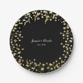 金ゴールドベビーズブレスフローラブラック ペーパープレート
