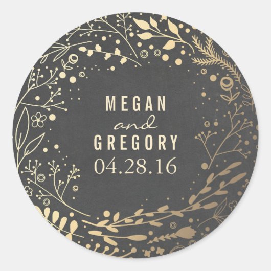 金ゴールドベビーズブレスフローラブーケシャルボード ラウンドシール (正面)