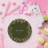 金ゴールドベビーズブレスフローラ素朴オリーブグリーン ペーパープレート (パーティー)