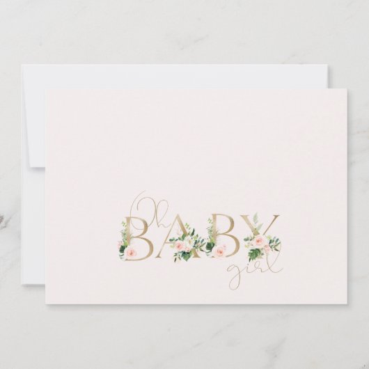 金ゴールドベビーワードフローラガールズベビーシャワー招待状 招待状 (裏面)