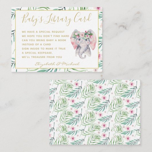 金ゴールドベビー図書書要請象フローラ エンクロージャーカード (正面/裏面)