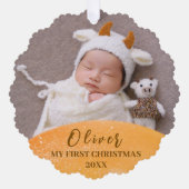 金ゴールドベビー第1回クリスマスウォーム引用文カスタム写真 オーナメントカード (正面)