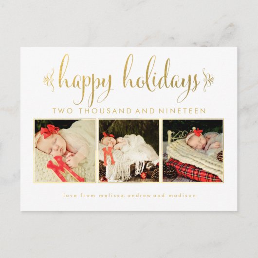 金ゴールドベビー第1回クリスマスフォトフレーム葉書 ポストカード (正面)