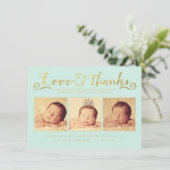 金ゴールドベビー誕生発表3写真テンプレート 招待状 (スタンド正面)