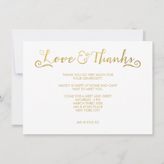 金ゴールドベビー誕生発表3写真テンプレート 招待状 (裏面)