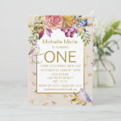 金ゴールドベビー鳥バンブルビーファースト誕生日 招待状 (スタンド正面)