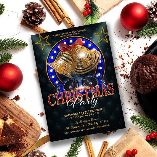 金ゴールドベルとエレガント金ゴールドスタークリスマス 招待状