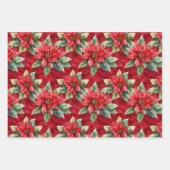 金ゴールドベルサンタ・ポインセチア花クリスマス ラッピングペーパーシート (正面3)