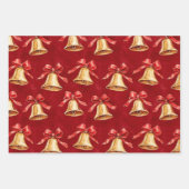 金ゴールドベルサンタ・ポインセチア花クリスマス ラッピングペーパーシート (正面)