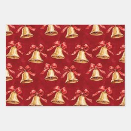 金ゴールドベルサンタ・ポインセチア花クリスマス ラッピングペーパーシート