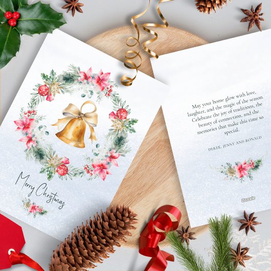 金ゴールドベルスノーフレークグリーンレッドクリスマスリース シーズンカード