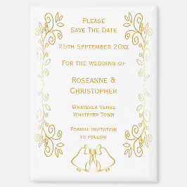 金ゴールドベルズスクロールワークデザインウェディング日付を保存 マグネット