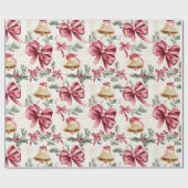 金ゴールドベルピンク弓クリスマス ラッピングペーパー (フラット)