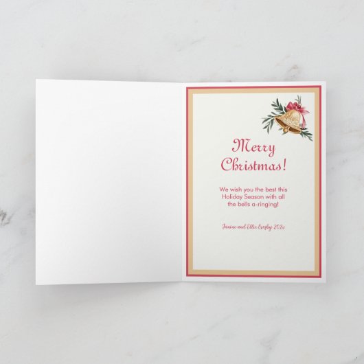 金ゴールドベルピンク弓フォトクリスマスカード シーズンカード (内部)