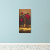 金ゴールドベルベットの日本の花瓶の赤いバラ キャンバスプリント (インサイチュ (ウッドフロア))