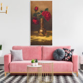 金ゴールドベルベットの日本の花瓶の赤いバラ キャンバスプリント (インサイチュ (リビング))