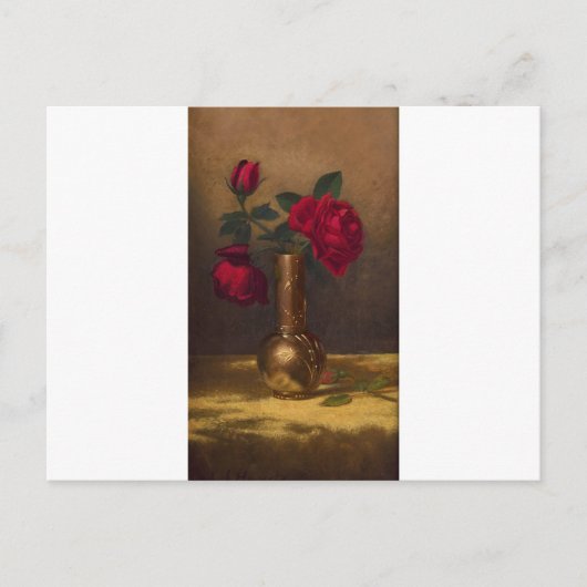 金ゴールドベルベットの日本の花瓶の赤いバラ ポストカード (正面)