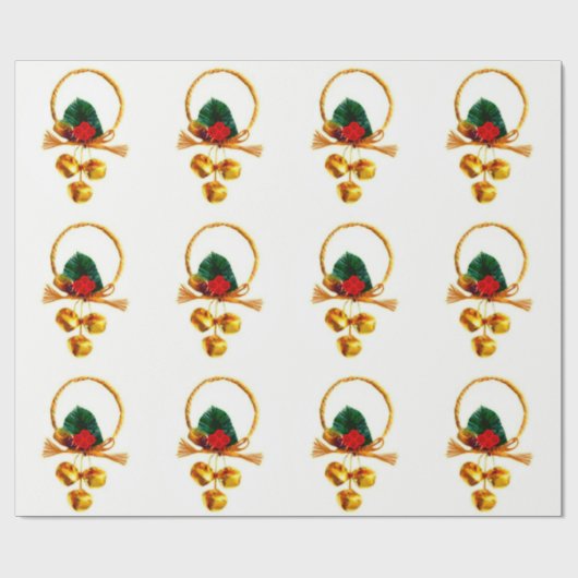 金ゴールドベル及びホリーオーナメントラッピング紙 ラッピングペーパー (フラット)