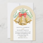 金ゴールドベル弓の水の色のアーチ結婚クリスマス 招待状 (正面)