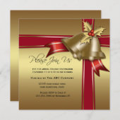 金ゴールドベル、ホリー、レッドリボン企業のパーティー 招待状 (正面/裏面)