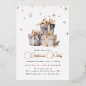 金ゴールドベージグレイフェスティバルプレゼントクリスマス 箔招待状 (正面)