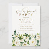 金ゴールドベージュと白の花ジェンダーがパーティーを表示 招待状 (正面)