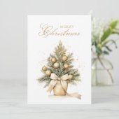 金ゴールドベージュクリスマスツリーの水の色の写真カスタム写真 シーズンカード (スタンド正面)