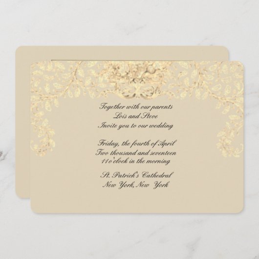 金ゴールドベージュビクトリアンスタイル結婚式招待状 招待状 (正面/裏面)