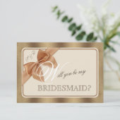 金ゴールドベージュボウ&ラベルは私のブライドメイド 招待状 (スタンド正面)
