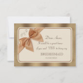 金ゴールドベージュボウ&ラベルは私のブライドメイド 招待状 (裏面)