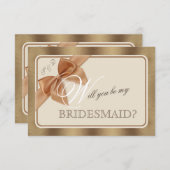 金ゴールドベージュボウ&ラベルは私のブライドメイド 招待状 (正面/裏面)