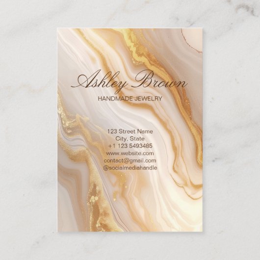 金ゴールドベージュマーブルハンドメイドジュエリーイヤリングディスプレイ 名刺 (裏面)